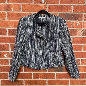 CAbi #529 Womens Small Mockingbird Tweed Zip Blazer Jacket In Osprey